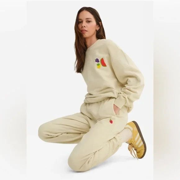 Mate The Label LISA SAYS GAH Strawberry Organic Cotton Fleece Joggers Bone NEW - Picture 3 of 9